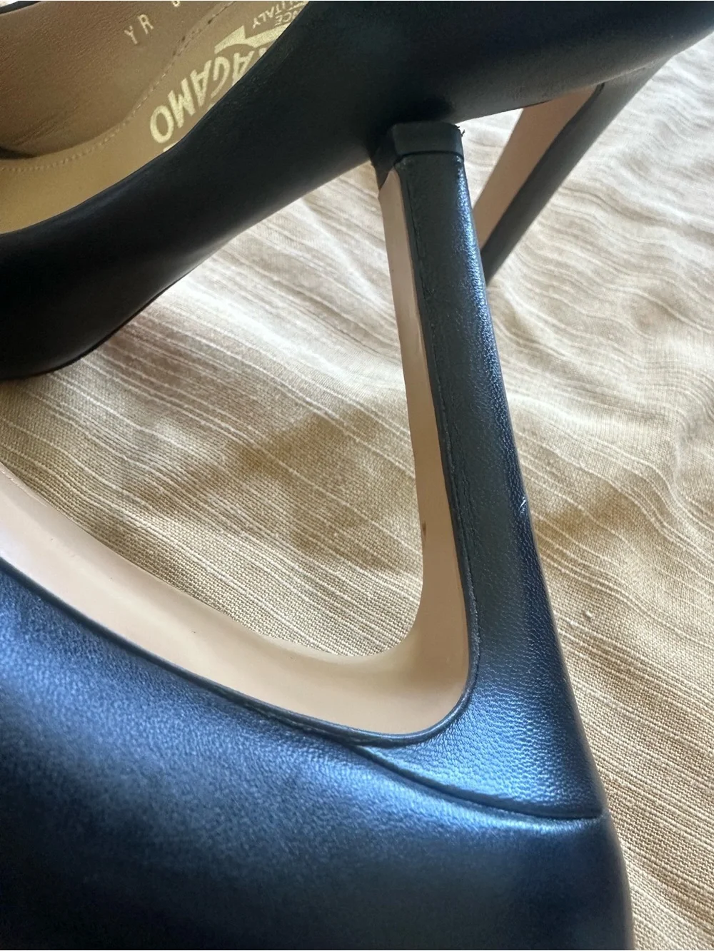 SALVATORE FERRAGAMO Black Leather Vara Bow Peep Toe Heels